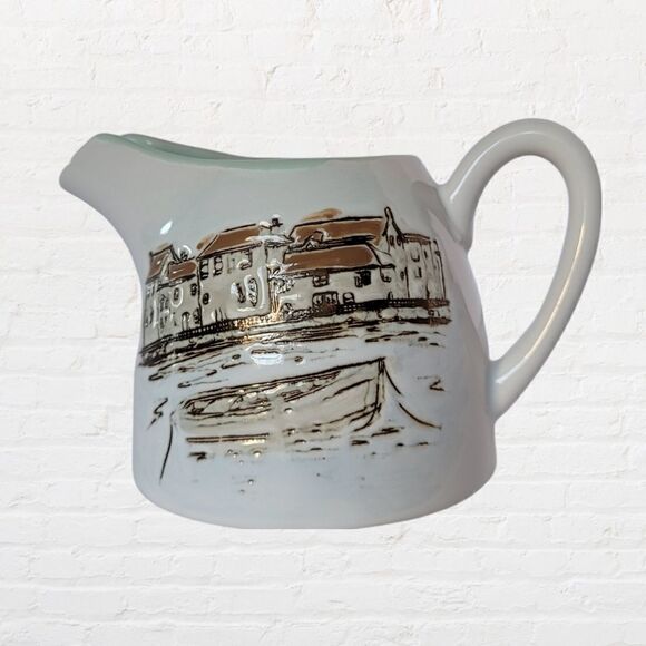 Spectrum Designz Creamer, Ivory and Light Green, 3" tall, Coastal Scene - Picture 1 of 5